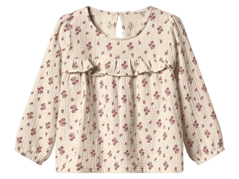 Chemisier enfant à manches longues, beige à imprimé floral et volant