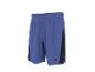 Short de sport bleu avec détails noirs et logo sur la jambe.