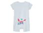 Combinaison bébé bleu clair, motif crabe et ballon.