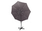 Un parasol gris avec éclairage LED et un pied en croix.