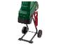 Broyeur de jardin électrique vert avec roues et poussoir rouge