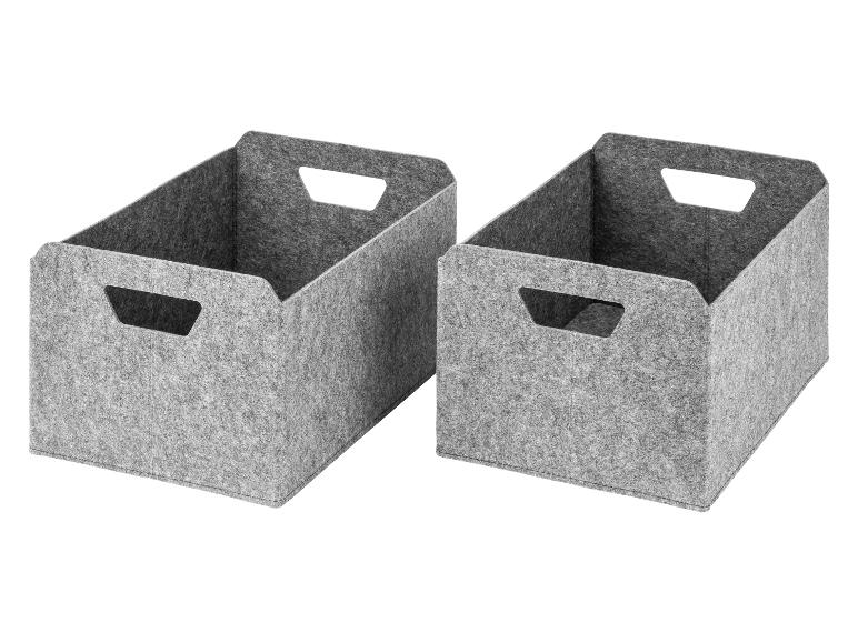 Deux boîtes de rangement en feutre gris avec poignées