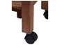 Socle en bois avec des roulettes noires.