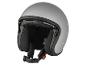 Casque de moto jet gris avec rembourrage noir et jugulaire