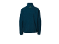 Polaire bleu foncé avec un petit logo jaune sur le col, vue de dos.