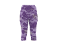 Legging capri de sport pour femme avec motif camouflage violet et rayures.