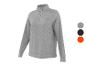 Un sweat-shirt gris pour homme avec une fermeture éclair à mi-chemin et des manches longues.