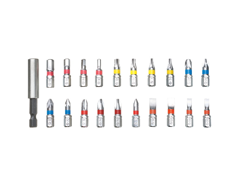 Un ensemble d'embouts de tournevis de différentes tailles et types.