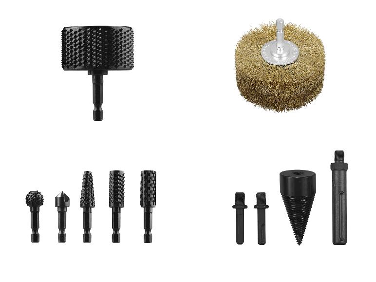 Un assortiment de forets et de brosses, y compris des mèches à sculpter le bois et une brosse métallique.