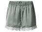 Short de pyjama en soie verte avec bordure en dentelle