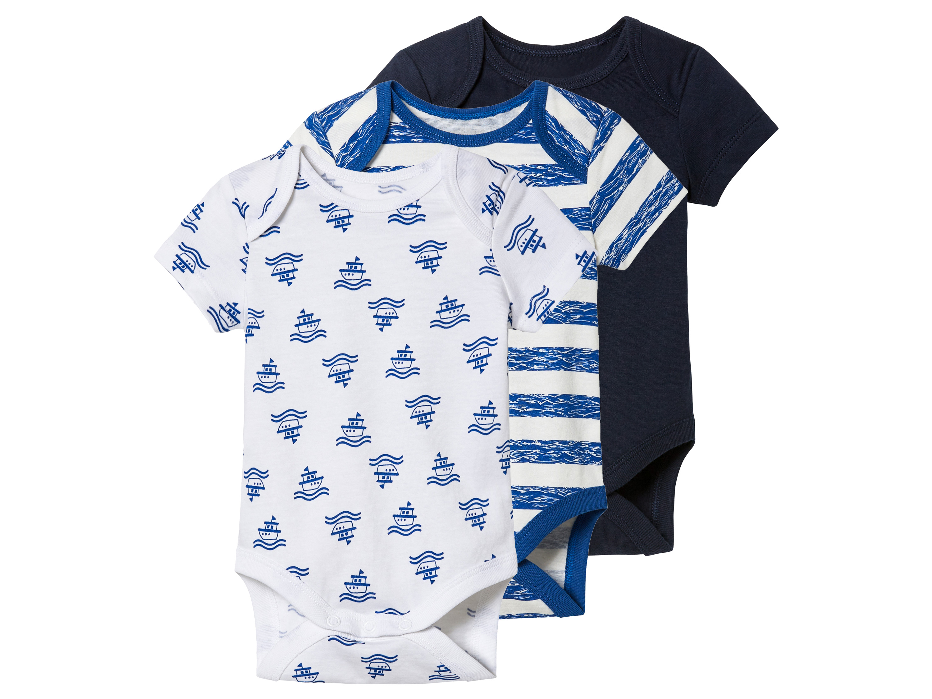 lupilu® Set de 3 bodies bébé (rayé/bleu marine/blanc)