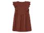 Robe brun-roux pour enfant, style bohème, manches courtes à volants et détails ajourés.