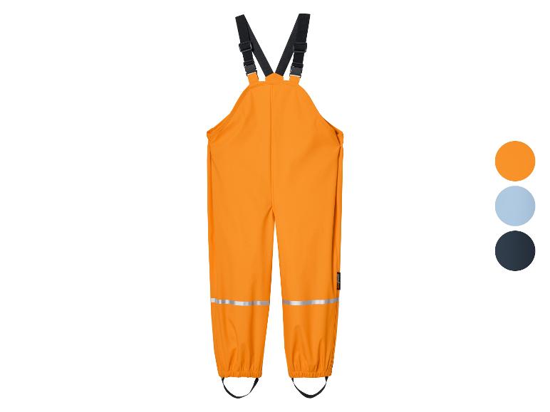 Salopette de pluie orange avec bretelles pour enfants.