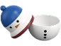 Récipient en forme de bonhomme de neige avec bonnet bleu et base ouverte.