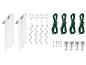 Kit de fixation pour tunnel de jardin, comprenant piquets, ancres spirales, cordes et tendeurs.