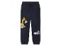 Pantalon de jogging bleu marine avec un imprimé de pelleteuse jaune.