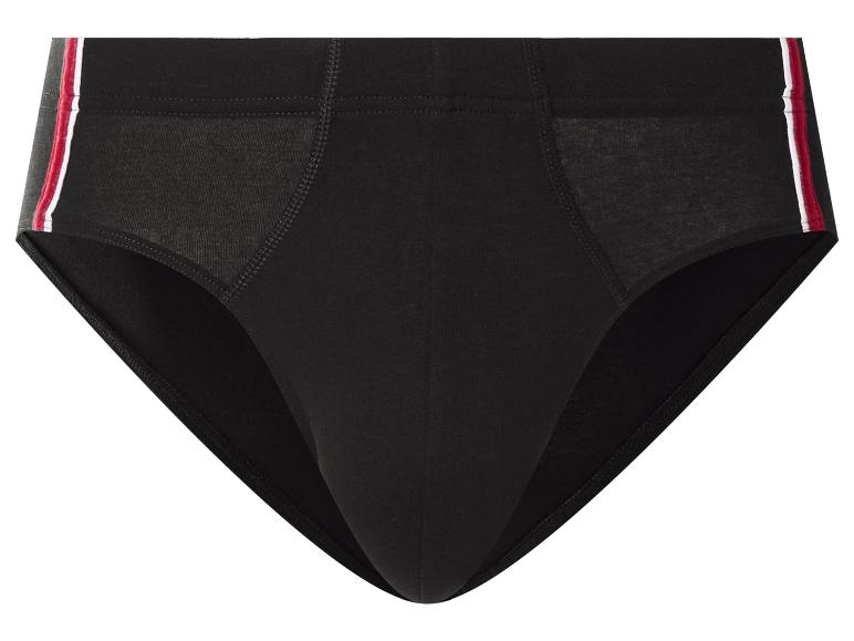 Slip homme noir avec rayures rouges et blanches sur les côtés.
