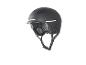 Un casque de vélo noir avec des réflecteurs blancs.