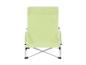 Fauteuil de camping pliable, vert pâle, structure en métal.