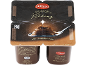 Pack de 4 puddings au chocolat avec suggestion de présentation, ingrédients et poids net.