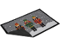 Tapis de Noël avec trois figurines de casse-noisettes dans un paysage enneigé.
