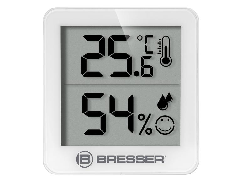 Thermomètre et hygromètre numérique BRESSER affichant 25.6°C et 54% d'humidité.