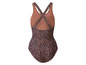 Un maillot de bain marron à imprimé léopard et dos croisé.