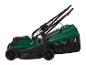 Tondeuse à gazon électrique verte et noire avec bac de ramassage