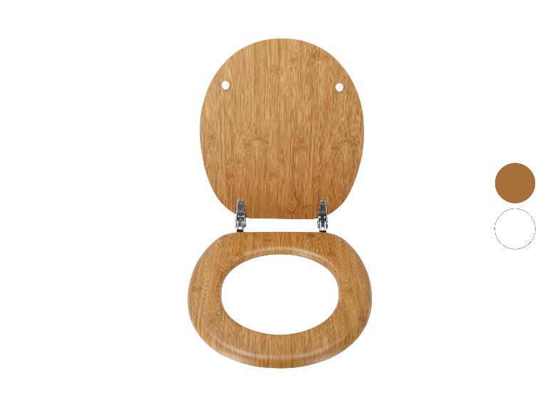Abattant de toilettes en bambou avec couvercle, ouvert, sur fond blanc