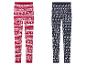 Deux paires de leggings de Noël, une avec des hommes en pain d'épices et l'autre avec des rennes.