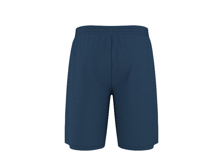 Short de sport bleu foncé avec taille élastique, vue arrière.