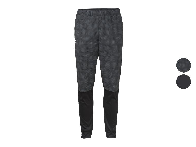 Pantalon de sport homme en tissu gris foncé à motifs avec bas de jambes noirs, deux options de couleur.