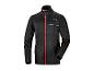 Veste softshell noire pour homme avec fermeture éclair rouge et détails réfléchissants.
