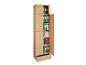 Armoire en bois ouverte avec classeurs et livres colorés.