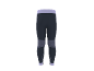 Legging de sport noir avec taille et chevilles lilas, et motifs texturés sur les genoux.