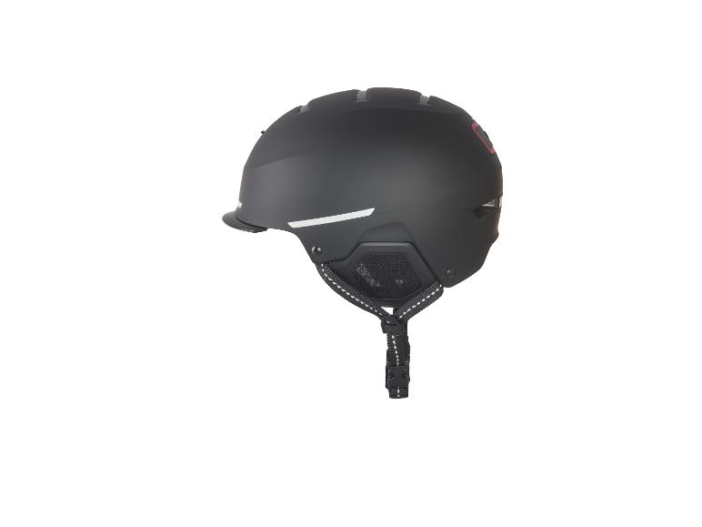 Un casque de vélo noir avec des accents blancs.