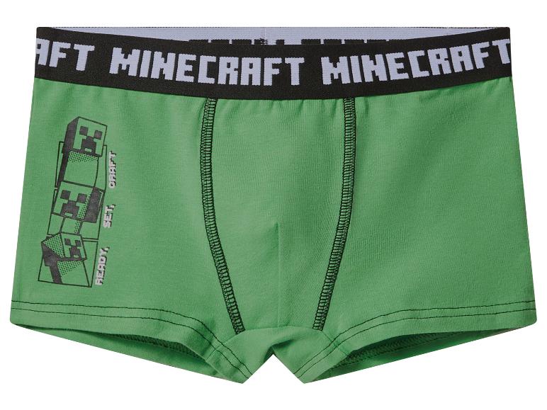 Caleçon vert pour enfant Minecraft avec motif Creeper et texte 'READY, SET, CRAFT'.