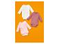 Trois bodys bébé à manches longues en blanc, rose clair et rose foncé.