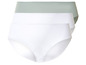 Deux paires de culottes pour femme, blanches et vert clair.