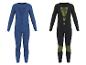 Deux ensembles de sous-vêtements thermiques pour hommes, un bleu et un noir avec des accents verts.