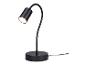Une lampe de table flexible noire avec une base ronde.