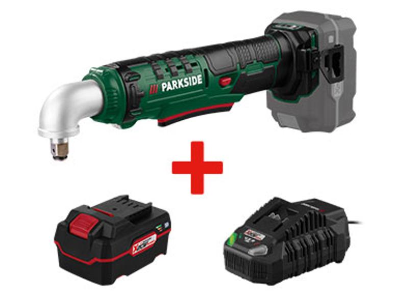 Visseuse à angle Parkside avec batterie et chargeur.