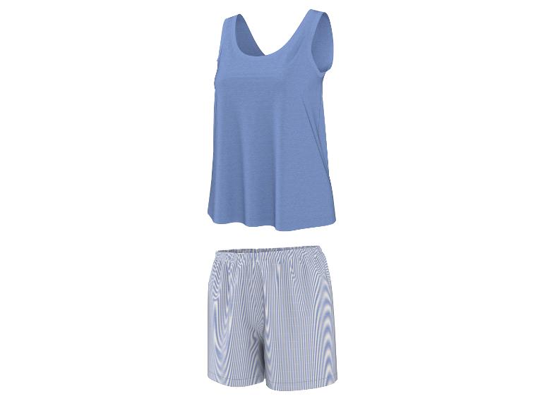 Ensemble débardeur bleu et short rayé pour femme.