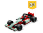 Une voiture de course LEGO 3 en 1 avec des détails rouges et verts.