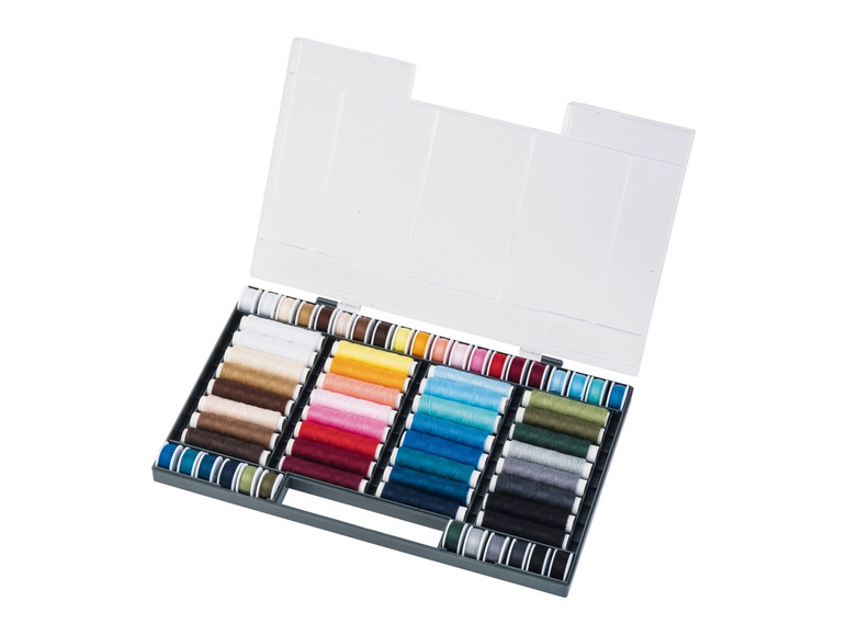 Une boîte avec des fils de couleurs.
