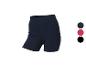 Shorts de sport femme bleu foncé avec options de couleur : bleu foncé, rouge, noir.