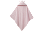 Serviette de bain rose pour bébé avec capuche, visage endormi et oreilles.