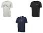 Trois t-shirts Crivit pour hommes en gris, noir et bleu foncé.