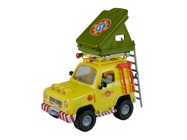 Jeep jaune jouet avec tente sur le toit.