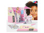 Maison de poupée Barbie avec un café, une poupée et des autocollants.